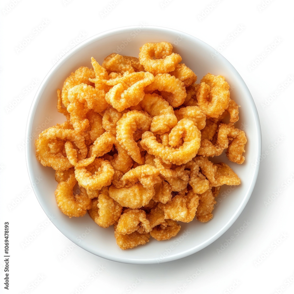 A plate of fried calamari, isolated on a white background, highlighting a crispy seafood snack A plate of fried calamari, isolated on a white background, highlighting a crispy seafood snack