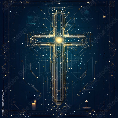 Byzantine Cross with Circuitry Pattern and Soft Glow