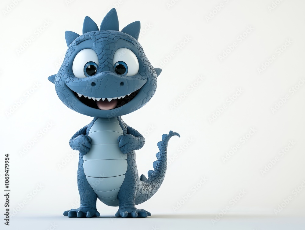 A cute blue cartoon dragon character with a friendly smile, standing in a playful pose. A cute blue cartoon dragon character with a friendly smile, standing in a playful pose.