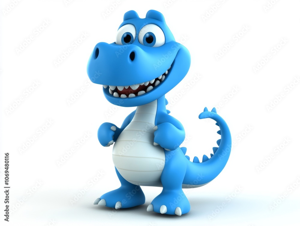 A cheerful blue cartoon dinosaur with a friendly expression and a playful stance. A cheerful blue cartoon dinosaur with a friendly expression and a playful stance.