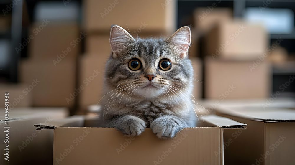 Cute Cat in Cardboard Box Illustration Cute Cat in Cardboard Box Illustration