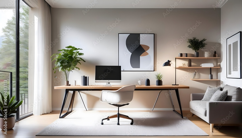 Fototapeta premium Minimalist Home Office Interior Design