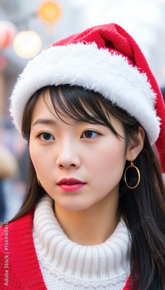 サンタハットを被った/日本人女性 サンタハットを被った/日本人女性