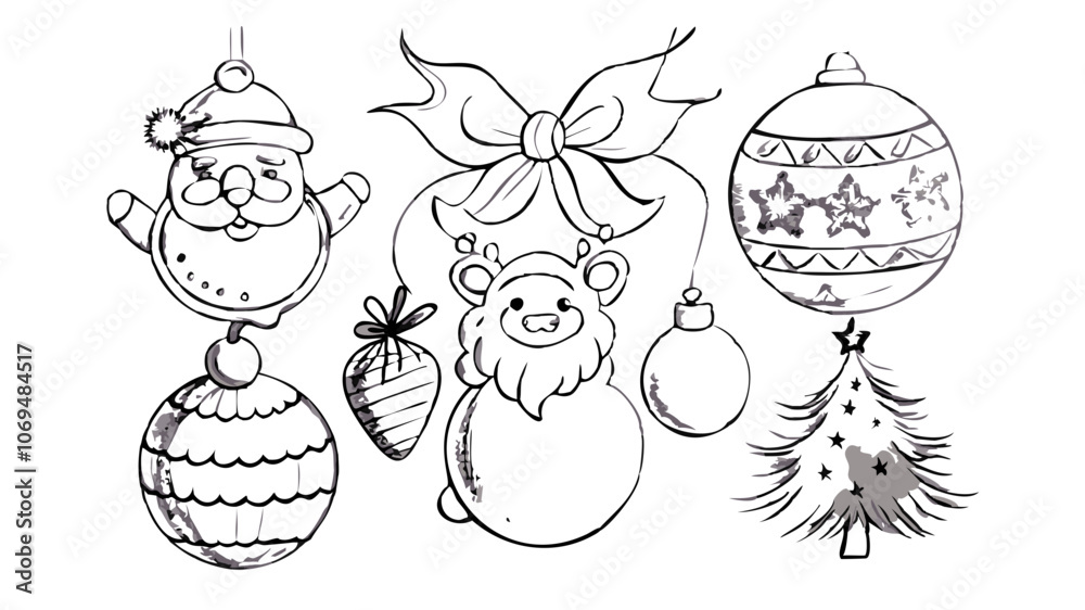 Fototapeta premium Christmas Ornaments and Baubles Line Art for Coloring