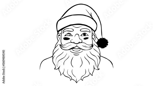 Smiling Santa Claus Line Art with Beard and Hat