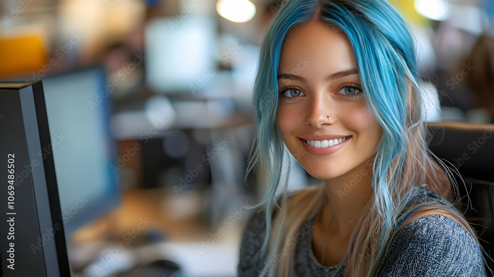Smiling Woman with Blue Hair - Portrait Photography Smiling Woman with Blue Hair - Portrait Photography
