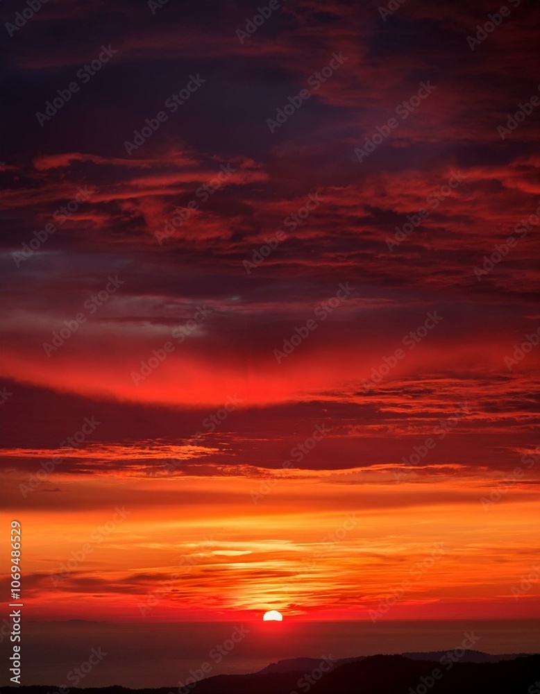 Fiery sunset over mountains Fiery sunset over mountains