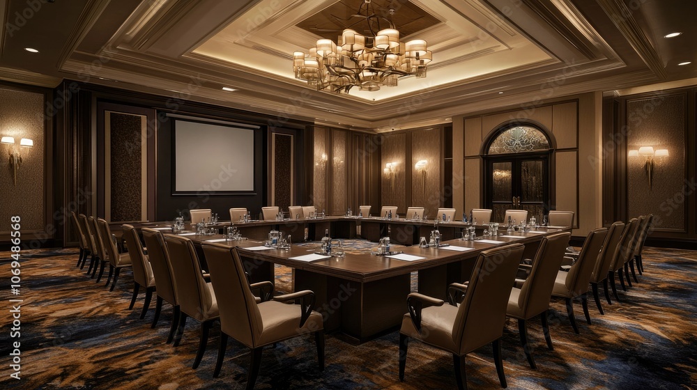Elegant Conference Room with Modern Decor and Lighting Elegant Conference Room with Modern Decor and Lighting