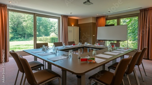 Modern Conference Room with Natural Light and Green View