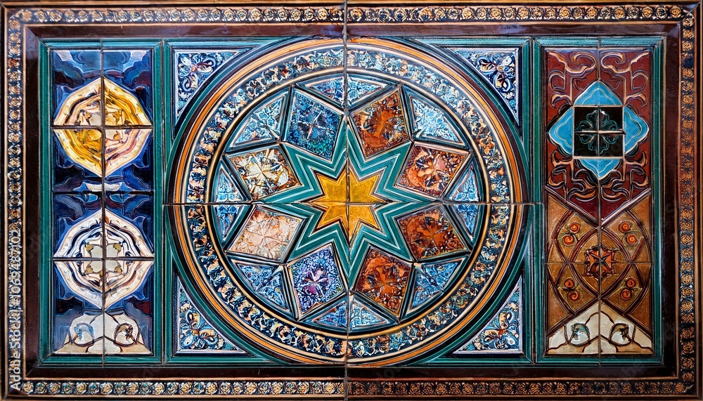 Intricate tilework with a star pattern Intricate tilework with a star pattern
