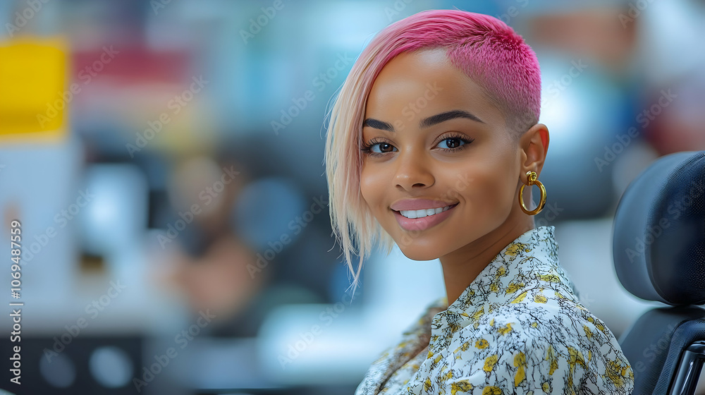 Smiling Woman with Pink Hair - Photo Smiling Woman with Pink Hair - Photo