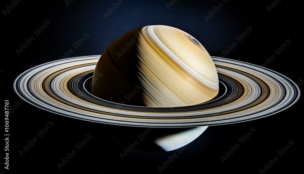 Saturn's rings shine bright.