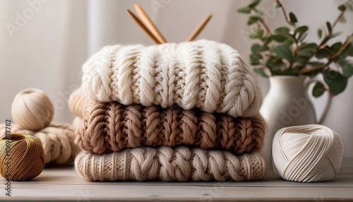 Cozy knitted sweaters and yarn