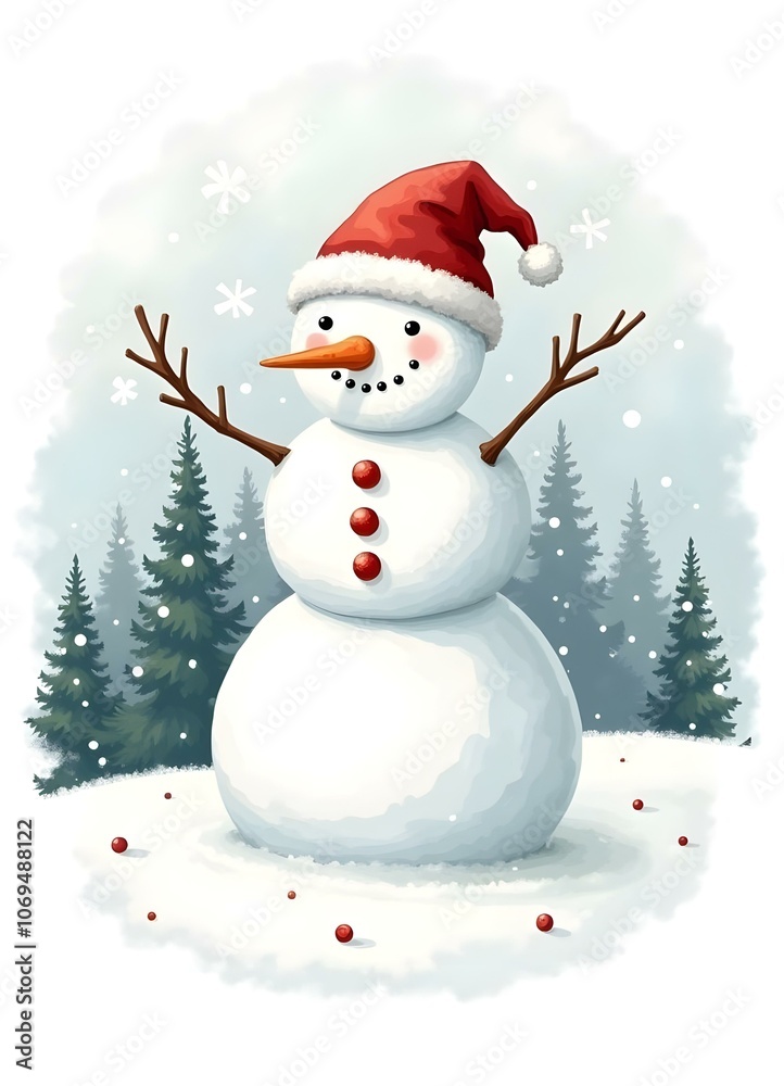 Cute Snowman Illustration for Winter Holidays Cute Snowman Illustration for Winter Holidays