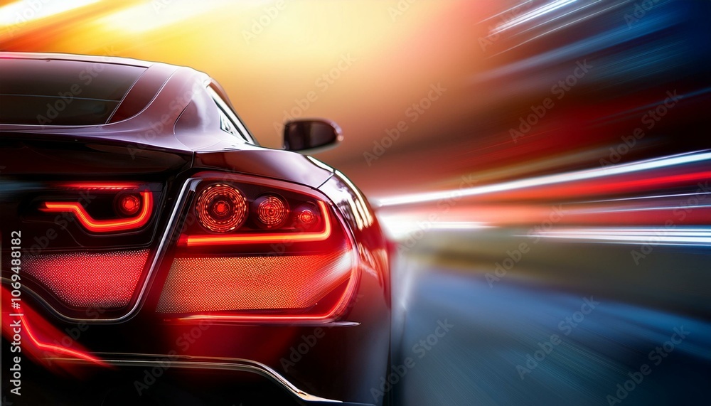 Red sports car speeding on the road. Red sports car speeding on the road.