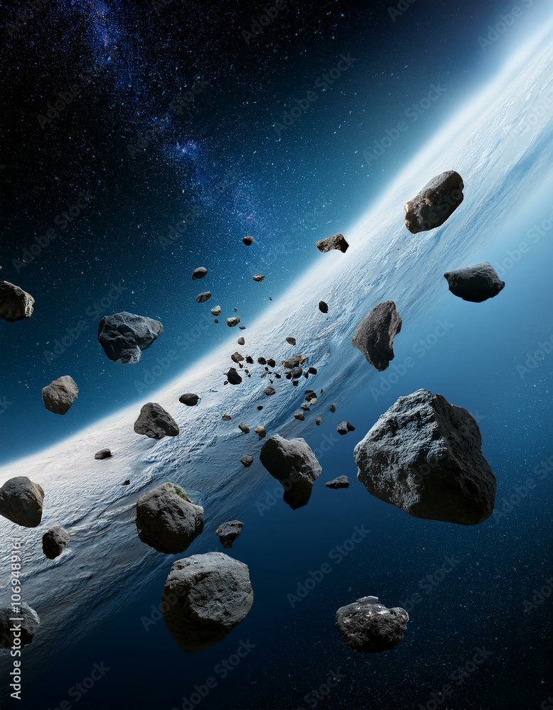 Asteroids fly past a planet Asteroids fly past a planet