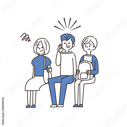 電車　イラスト　迷惑　座席