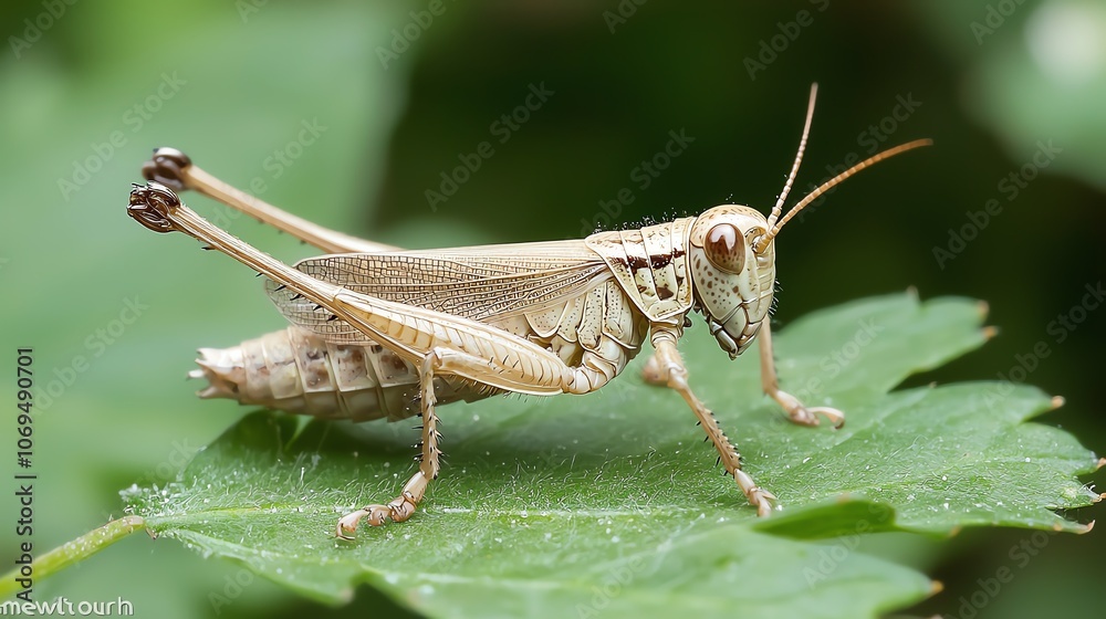 Green grasshopper hidden among reeds, closeup shot with soft, natural light Green grasshopper hidden among reeds, closeup shot with soft, natural light