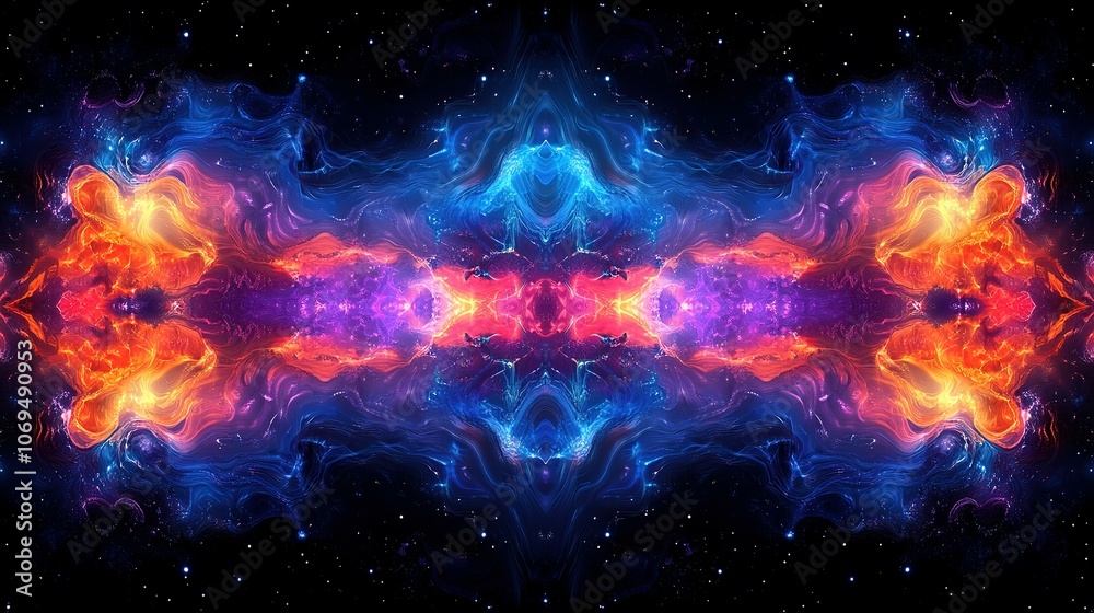 Abstract Cosmic Nebula with Symmetrical Patterns in Vibrant Colors Abstract Cosmic Nebula with Symmetrical Patterns in Vibrant Colors