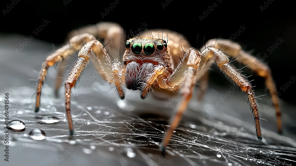 Spider s legs grasping a dewy web, intricate silk lines, macro shot with soft background Spider s legs grasping a dewy web, intricate silk lines, macro shot with soft background