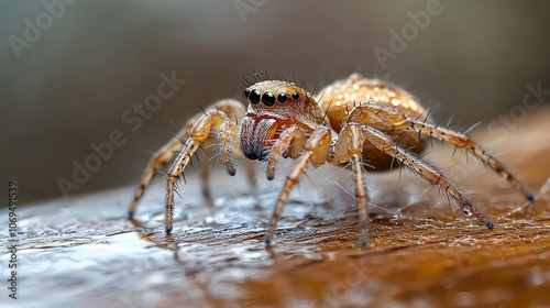 Wallpaper Mural Spider s legs grasping a dewy web, intricate silk lines, macro shot with soft background Torontodigital.ca