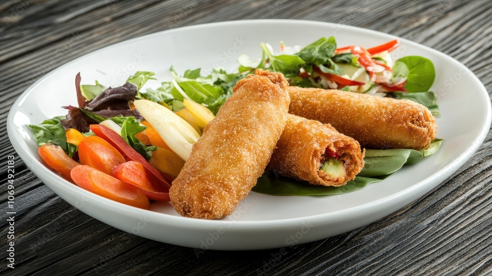 Crispy Fried Rolls with Fresh Salad Garnish Crispy Fried Rolls with Fresh Salad Garnish