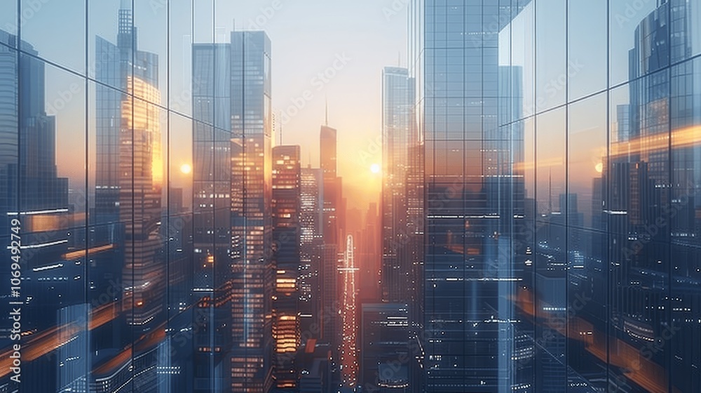 Modern Cityscape Background for Business Meetings Featuring Corporate Office Towers and Urban Development
