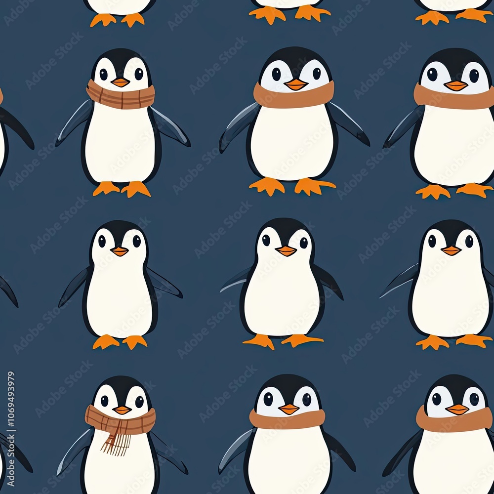 Obraz premium Cartoon Penguins in a Wintery Pattern