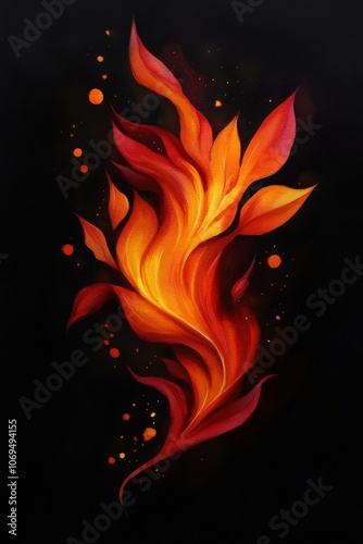 Abstract flames, vibrant colors, black background, artistic design.