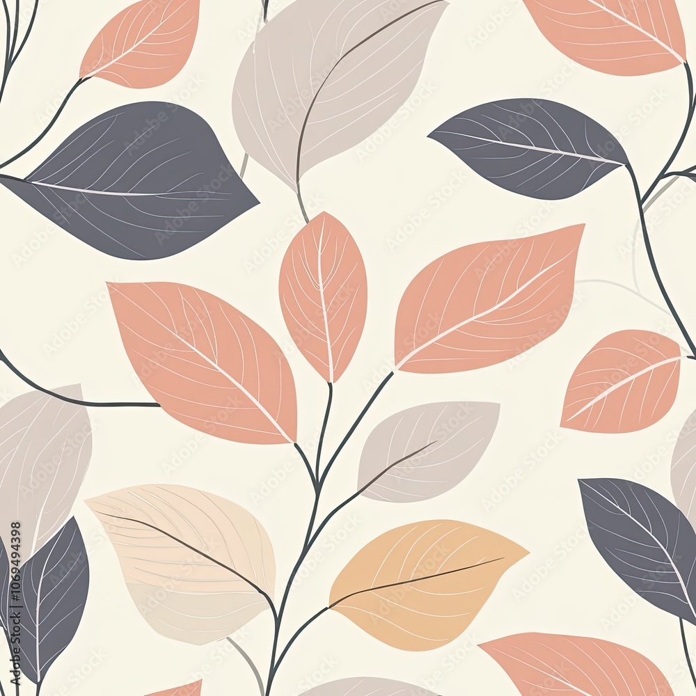 Obraz premium Seamless Pattern with Abstract Leaves in Pink, Gray, Beige, and White on a Light Background