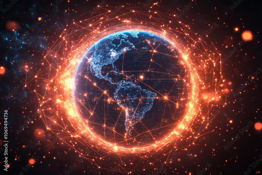 Fototapeta premium High-Tech Digital Globe Representing Global Connectivity, Cybersecurity, and Data Networks in a Futuristic World