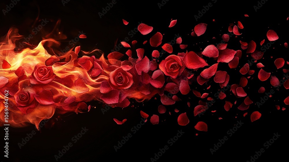 Beautiful roses and flames blending together on a black background. Beautiful roses and flames blending together on a black background.
