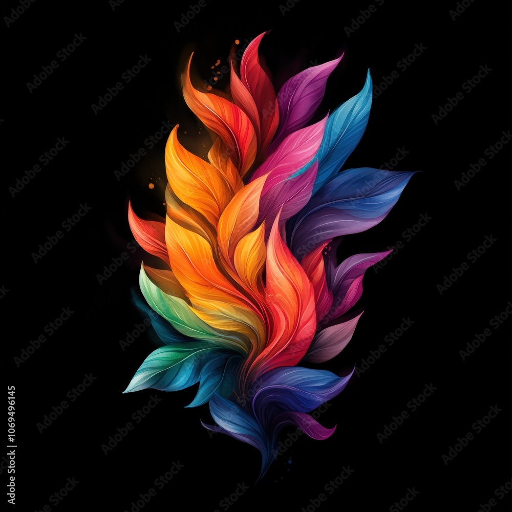 Colorful abstract design featuring vibrant, flowing leaf-like shapes. Colorful abstract design featuring vibrant, flowing leaf-like shapes.