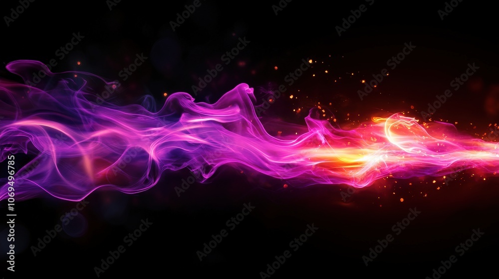 Fototapeta premium Colorful abstract smoke or flame wave on a black background.