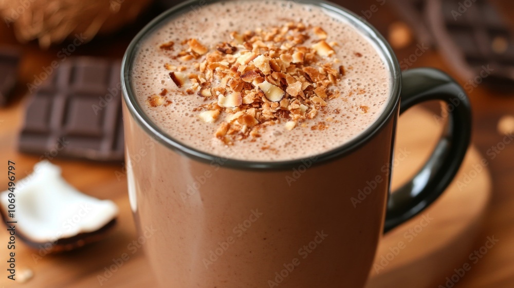 Chocolate Coconut Smoothie Topped with Toasted Coconut Flakes Chocolate Coconut Smoothie Topped with Toasted Coconut Flakes