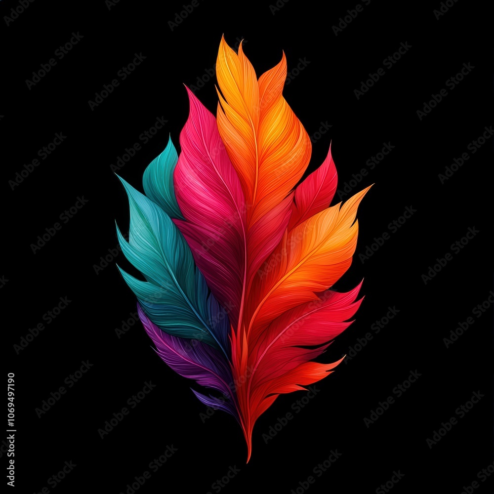 Colorful and vibrant leaf design, isolated on black background. Colorful and vibrant leaf design, isolated on black background.