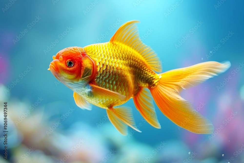 Elegant Goldfish Gracefully Navigating Tranquil Waters A Captivating Display of Aquatic Elegance. Elegant Goldfish Gracefully Navigating Tranquil Waters A Captivating Display of Aquatic Elegance.