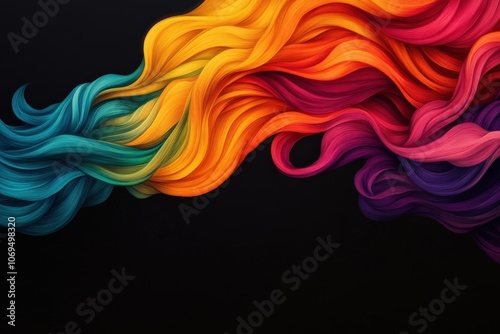 Colorful flowing wave design with vibrant shades on a black background. photo