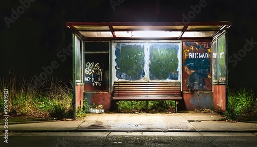 Lonely Bus Stop at Night