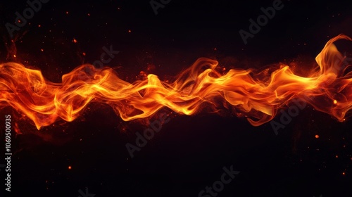 Dynamic flames in vibrant orange color against a black background.