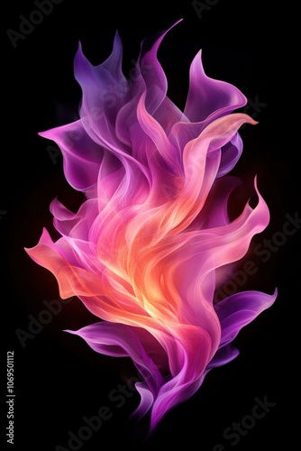 Elegant abstract flame design in vibrant purple and pink hues on a black background.