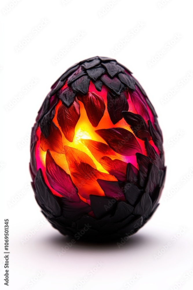 Fantasy egg with fiery glow, intricate design, isolated on white background. Fantasy egg with fiery glow, intricate design, isolated on white background.