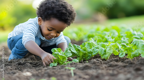 Little Boy Gardening: Caring for Plants