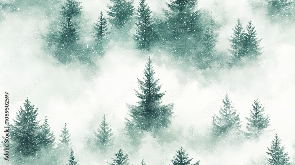 Fototapeta premium A Watercolor Painting of a Snowy Evergreen Forest