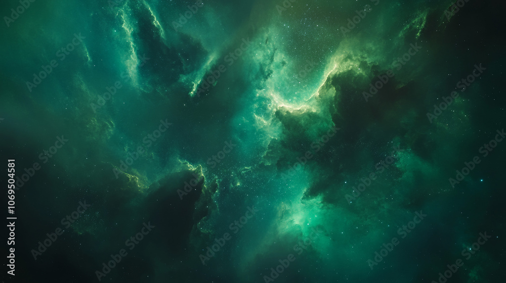 Emerald Nebula: Cosmic Dust, Starry Night, Green Galaxy, Space Background, Celestial Art Emerald Nebula: Cosmic Dust, Starry Night, Green Galaxy, Space Background, Celestial Art