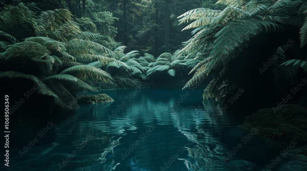 Serene Forest Pool: Mindfulness, Ocean Tones, Dramatic Lighting, Macro Photography Serene Forest Pool: Mindfulness, Ocean Tones, Dramatic Lighting, Macro Photography