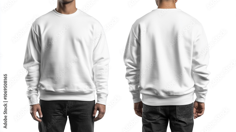 White mockup sweatshirt displayed from front and back views on a neutral background White mockup sweatshirt displayed from front and back views on a neutral background
