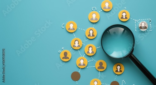 Magnifying Glass Over Group of People Icons for Human Resources and Diversity in Job Searching photo