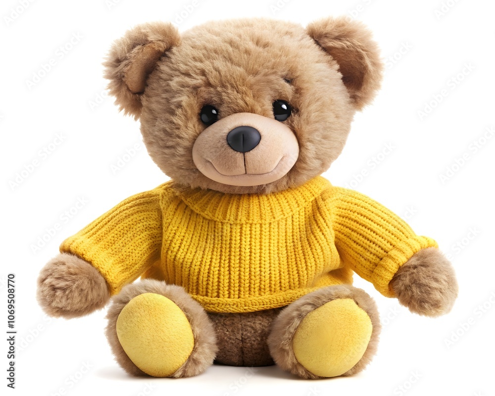 Obraz premium emotional plush bear cub in winter wear, isolated on clean white background