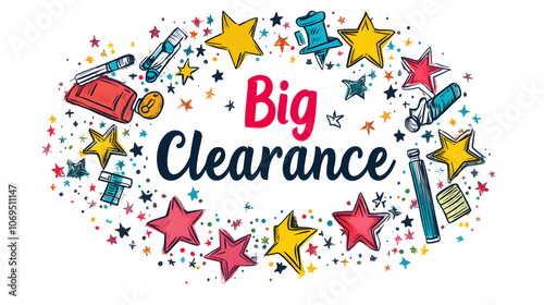 'Big Clearance' text surrounded by decorative stars or sparkles